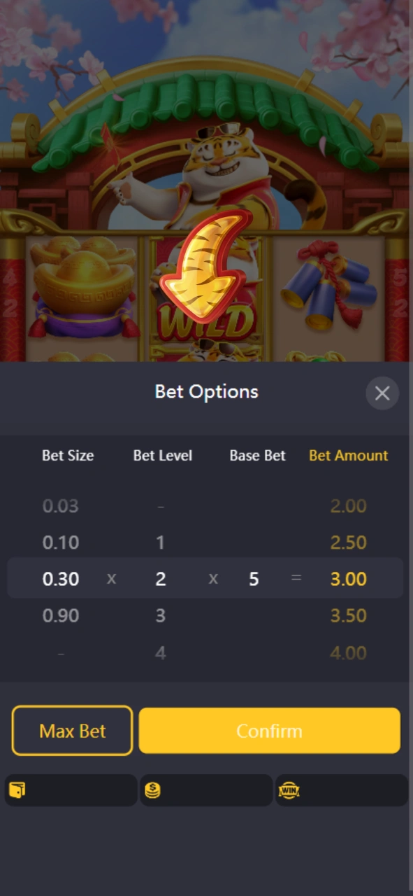 Insira o valor da sua aposta no jogo Fortune Tiger.