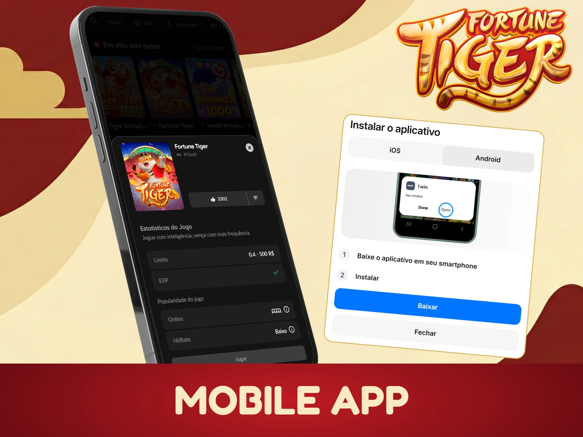 Procure por aplicativos de cassino para jogar o jogo Fortune Tiger no seu smartphone.