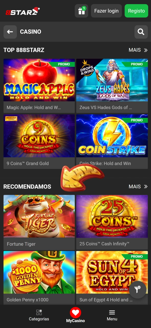 Procure por cassinos que ofereçam o jogo Fortune Tiger.