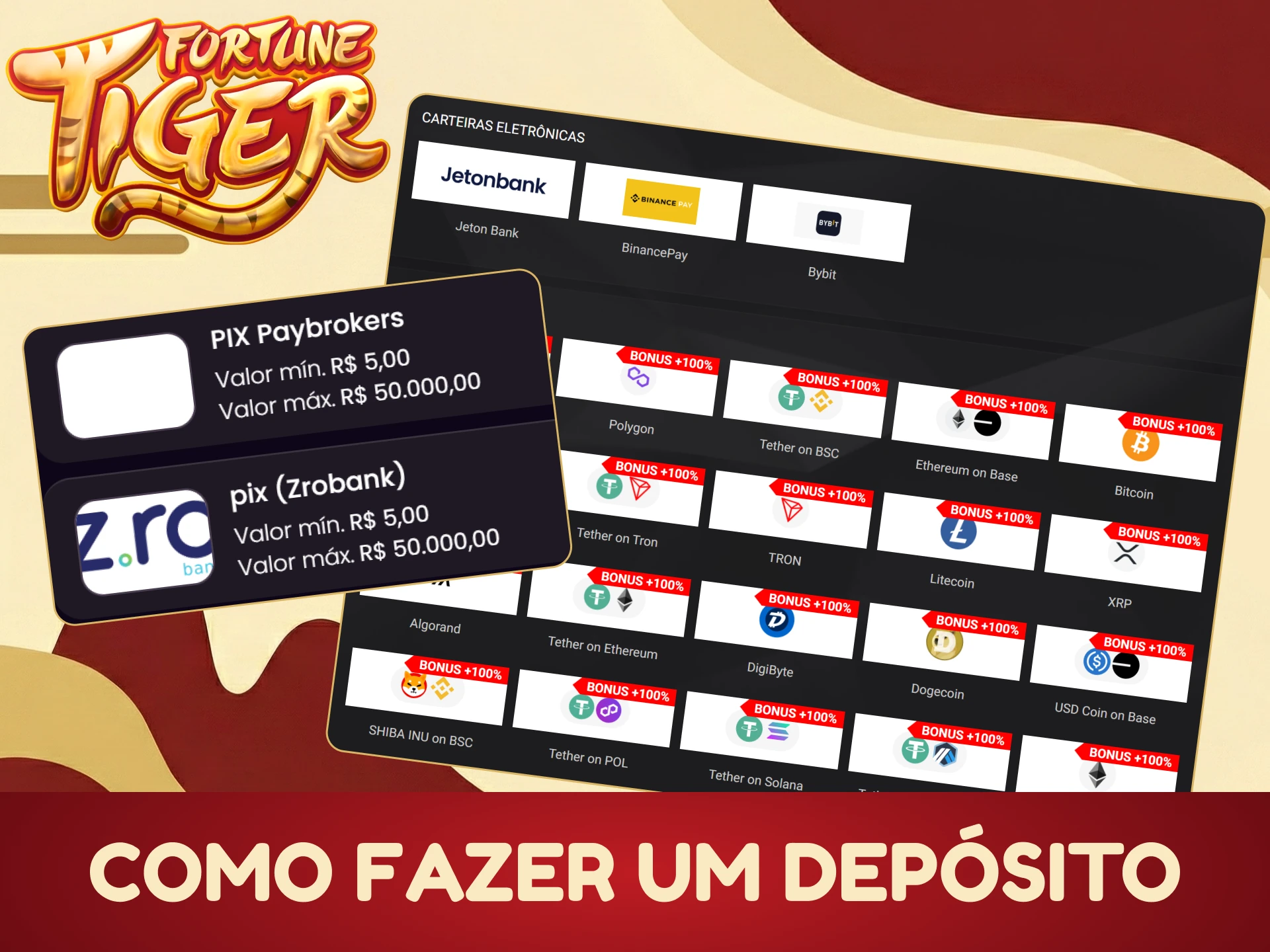 Utilize qualquer um dos sistemas de pagamento disponíveis para fazer um depósito e começar a jogar Fortune Tiger.