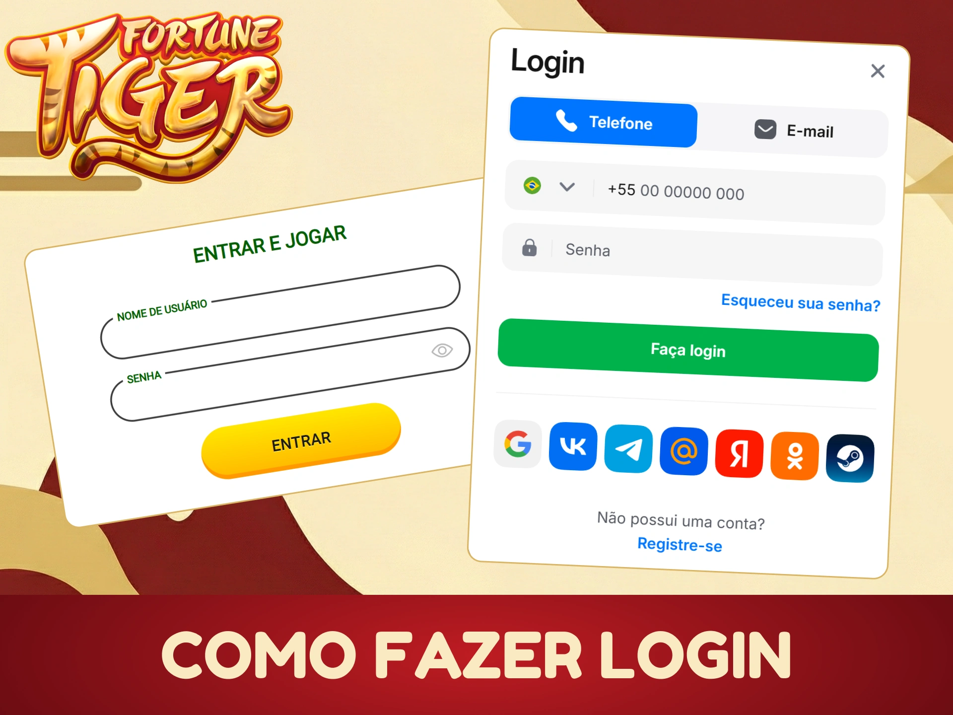 Faça login na sua conta na plataforma do cassino que oferece o jogo Fortune Tiger e ganhe grandes prêmios.