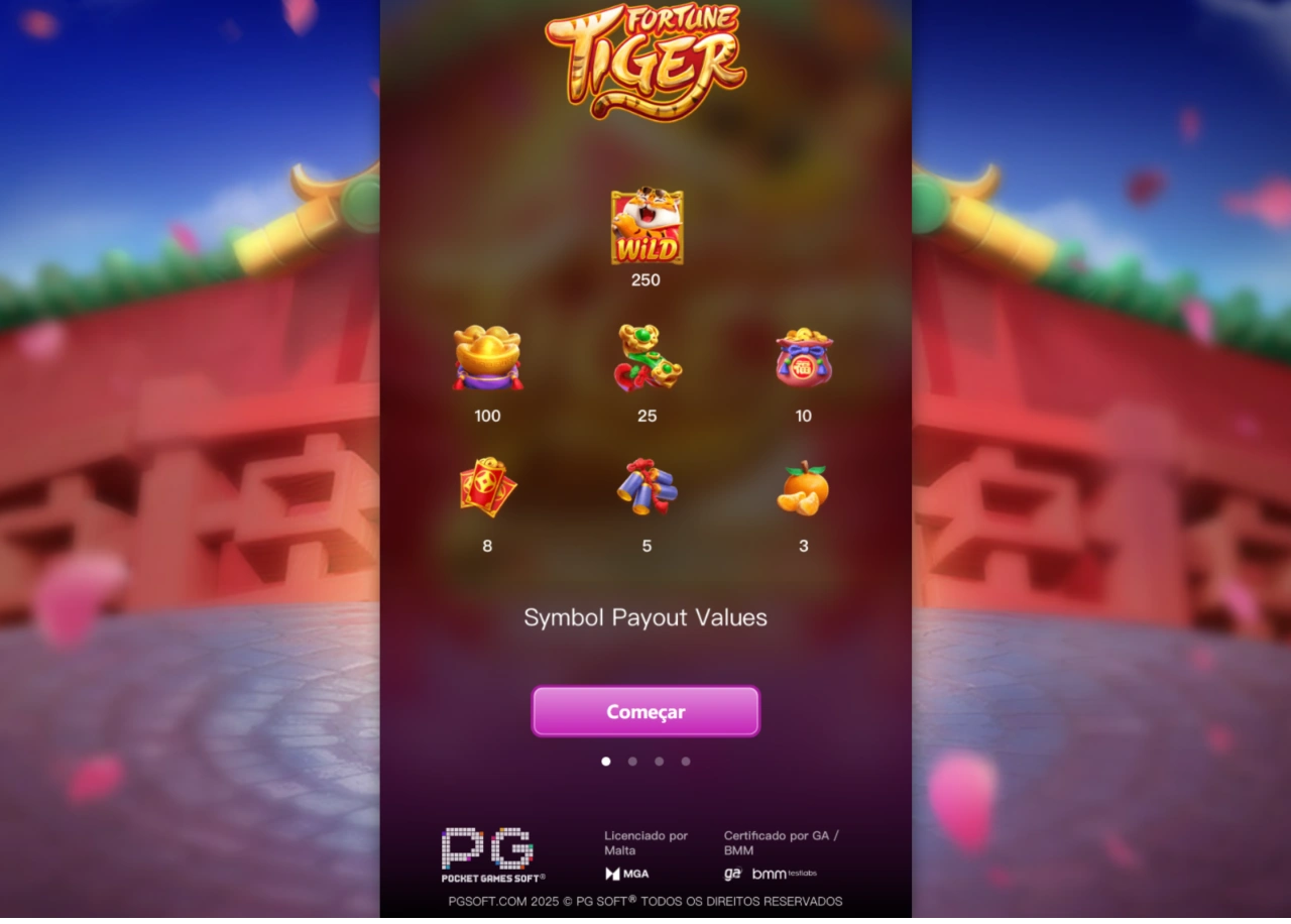 Valores de pagamento dos símbolos no jogo Fortune Tiger.